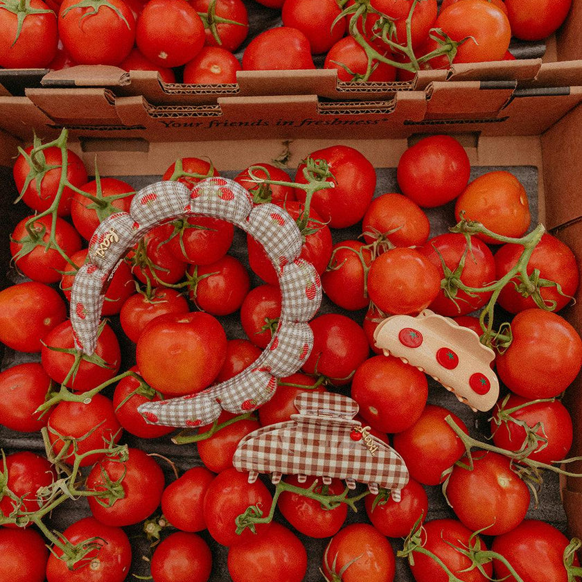 BROWN GINGHAM TOMATO CHARM CLAW