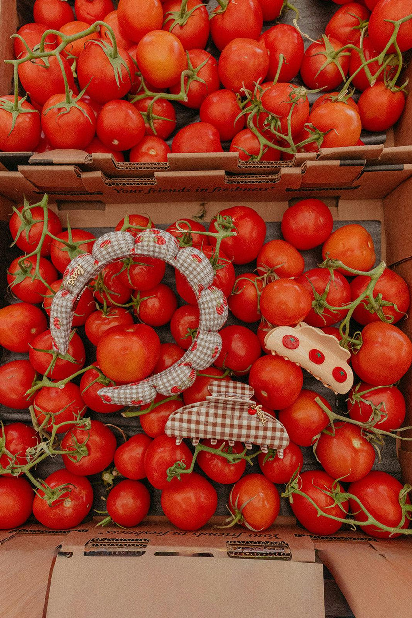 BROWN GINGHAM TOMATO CHARM CLAW