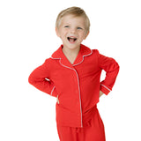 Ribbon Red - Knit Flame Resistant Kids Long Sleeve Coat Style with Pant