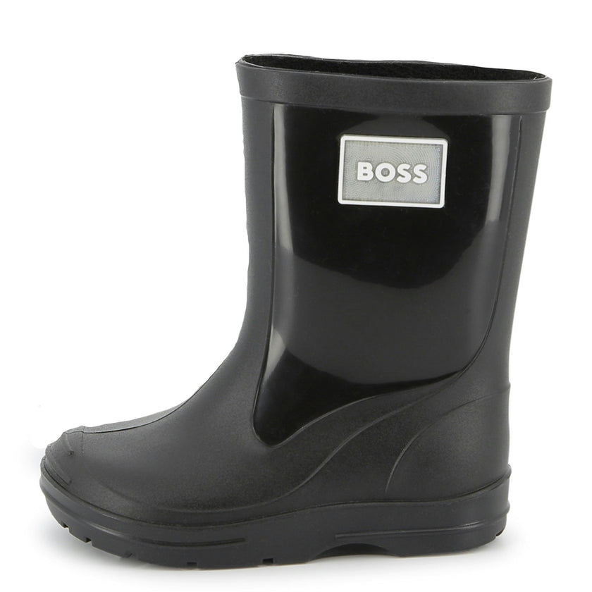 Kids Black Rain Boots with Applique