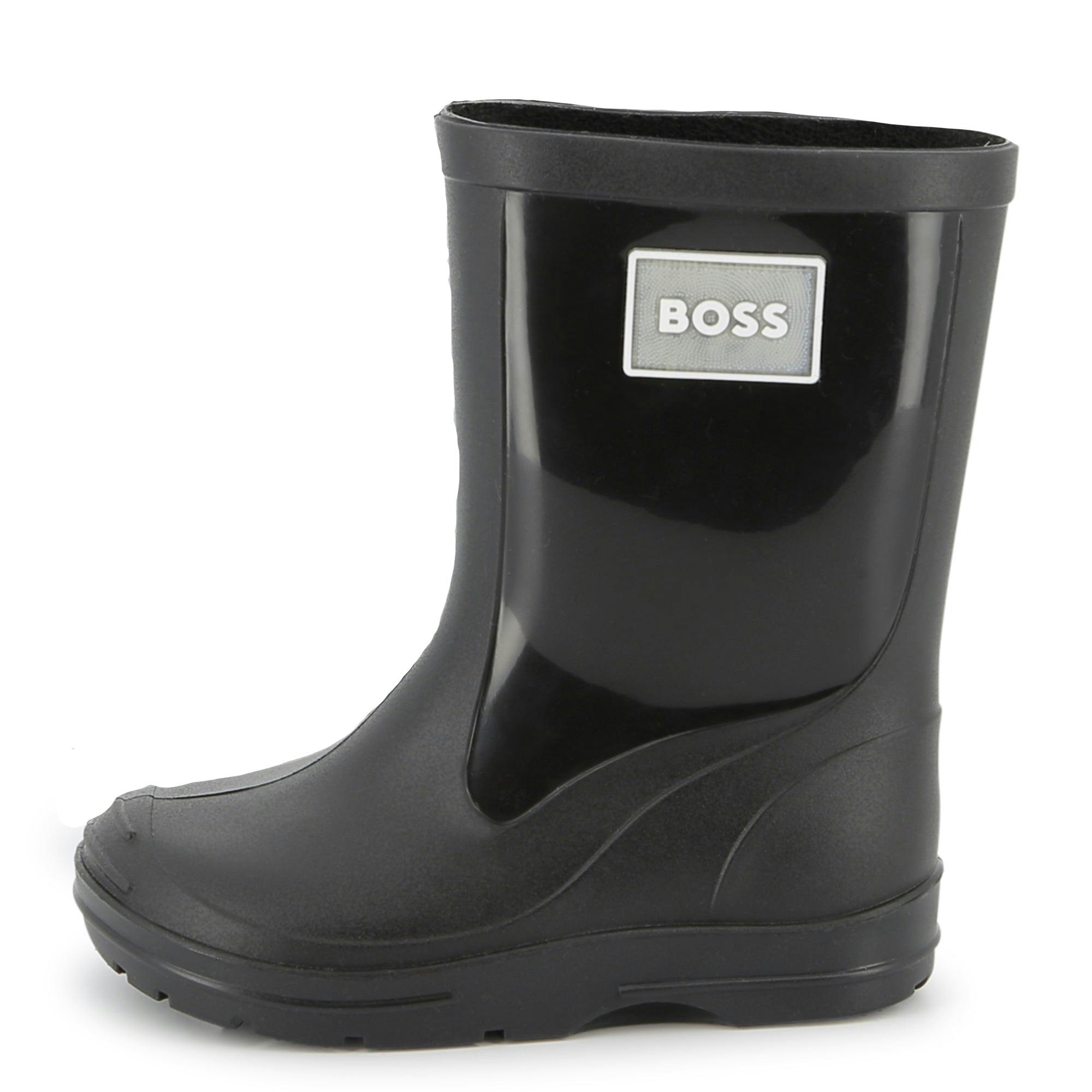 Kids Black Rain Boots with Applique