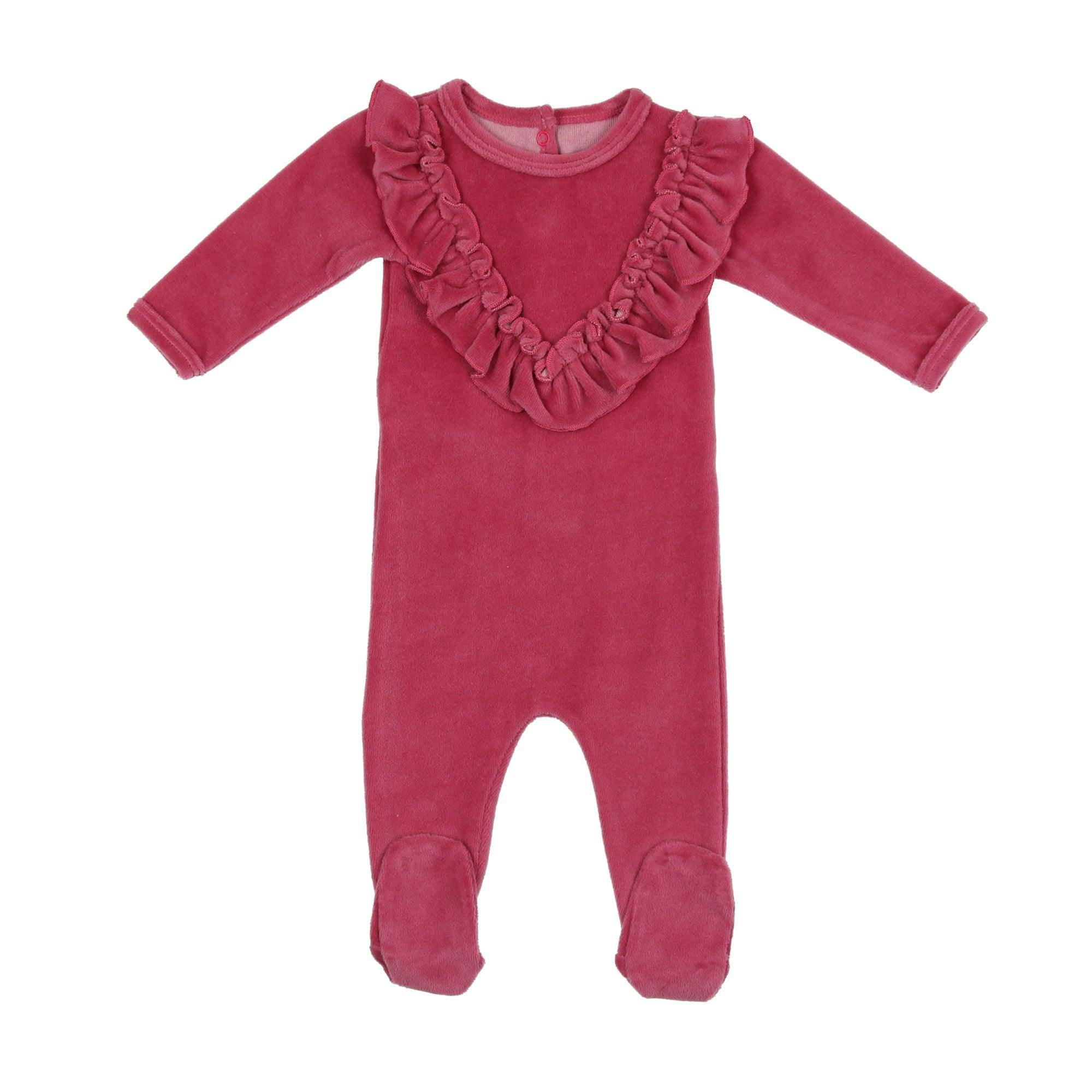 Velour Ruffle Long Sleeve Footie