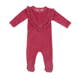 Velour Ruffle Long Sleeve Footie