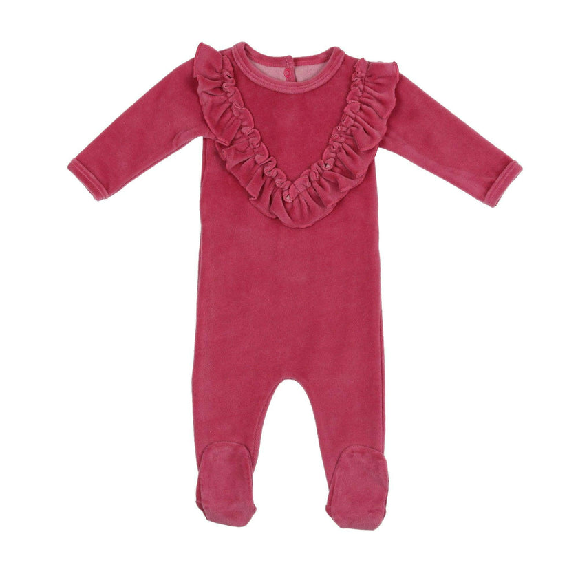 Velour Ruffle Long Sleeve Footie