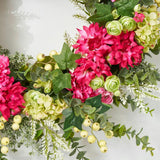 Hydrangea Dahlia Wreath - Fuchsia & Green Spring Summer Door Decor
