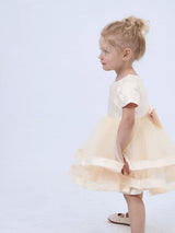 Champagne Suttona Satin Bow Dress