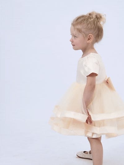 Champagne Suttona Satin Bow Dress