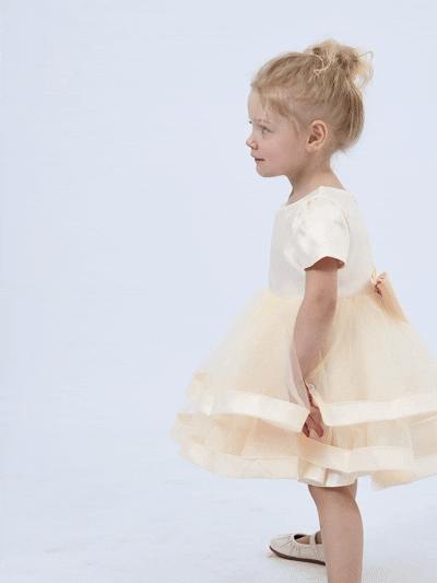 Champagne Suttona Satin Bow Dress