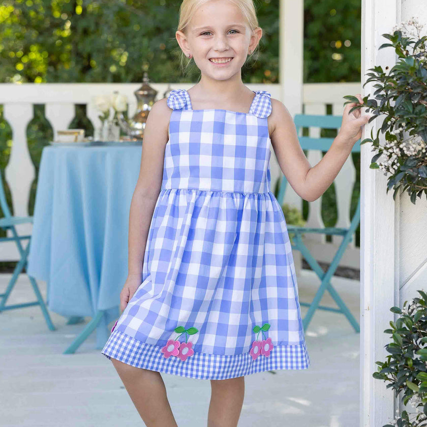 Gingham Dress With Flower Cherries
