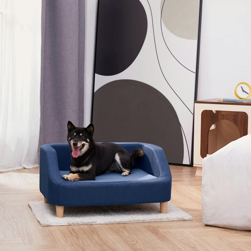 Bennett Linen Pet Sofa with Wood Style Foot & Washable Cover