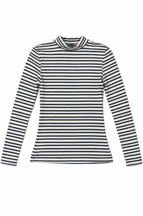Stripped Micro Mock Neck Tee