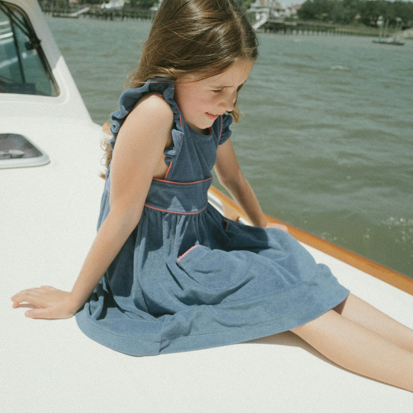 girls newport navy french terry pinafore dress