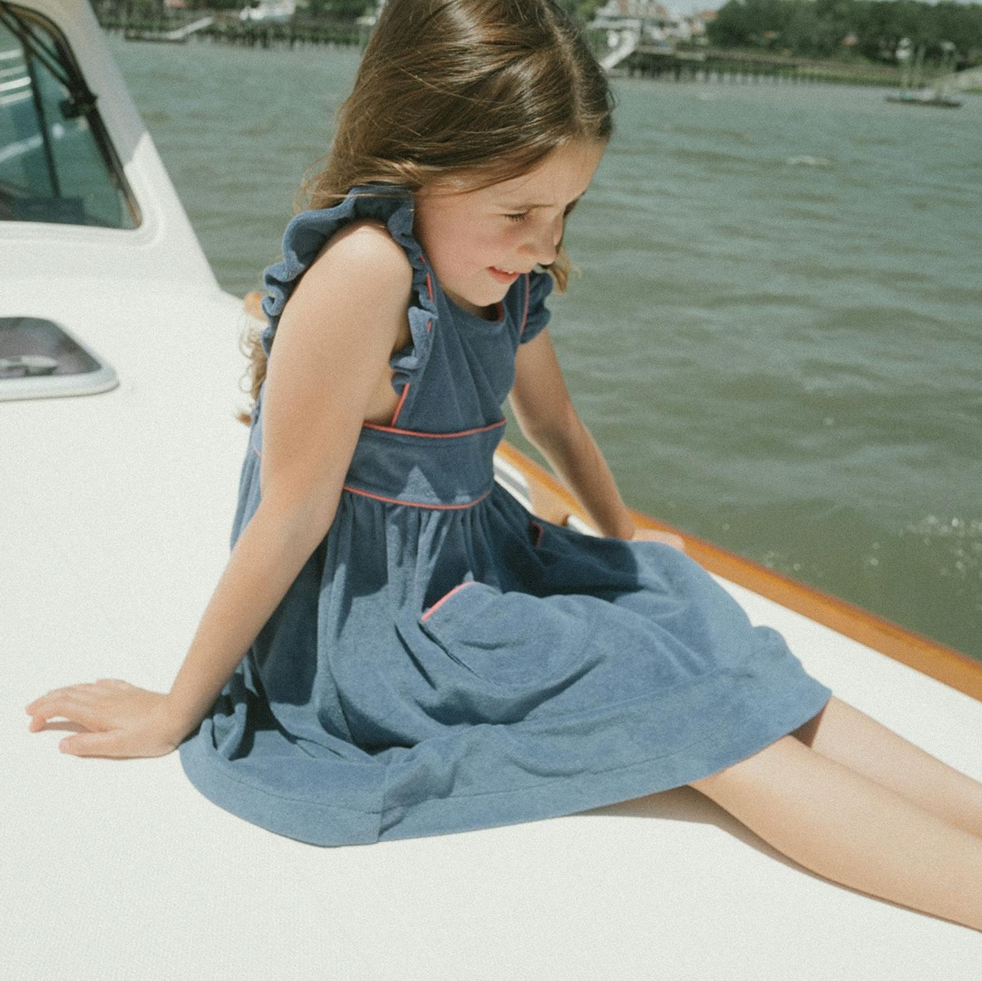 girls newport navy french terry pinafore dress