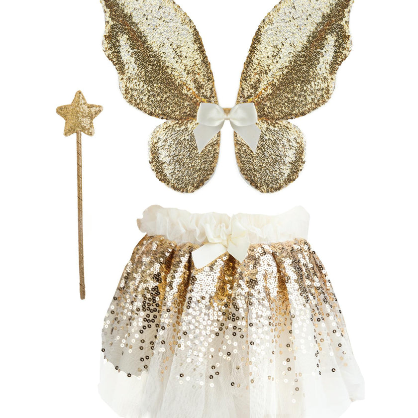 Gracious Gold Sequins Skirt, Wings, & Wand