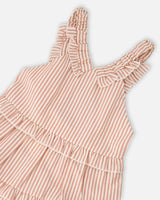 Poplin And Chambray Dress Off White And Pink Stripes