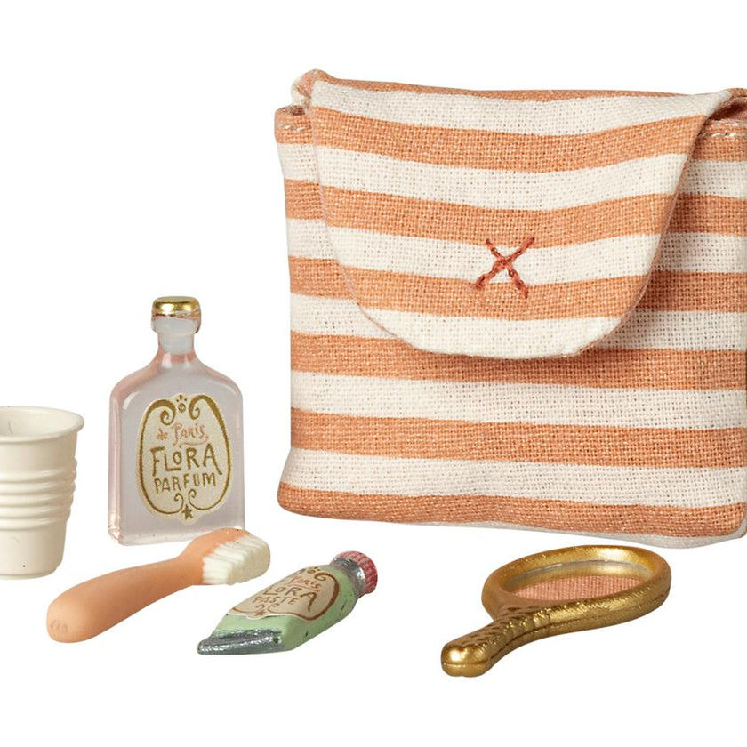 Tooth brush set in bag, Mouse - Coral stripe