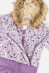 Baby Snug One Piece Snowsuit Adapted For Car Seats Purple Printed Mini Flowers
