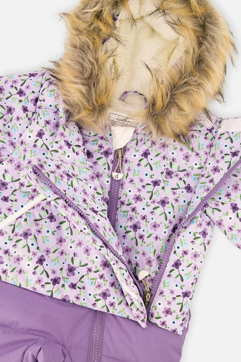 Baby Snug One Piece Snowsuit Adapted For Car Seats Purple Printed Mini Flowers