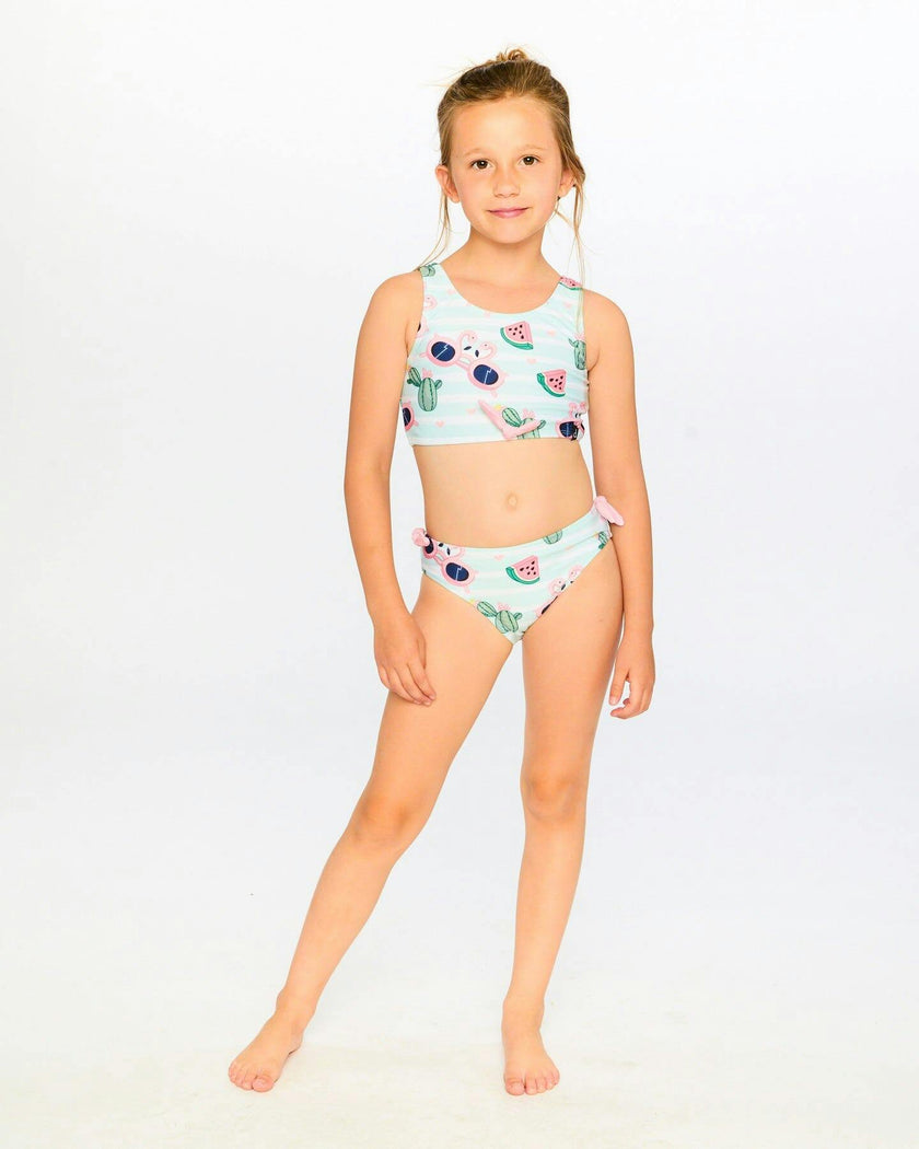 Two-Piece Swimsuit Blue Flamingo And Cactus Print