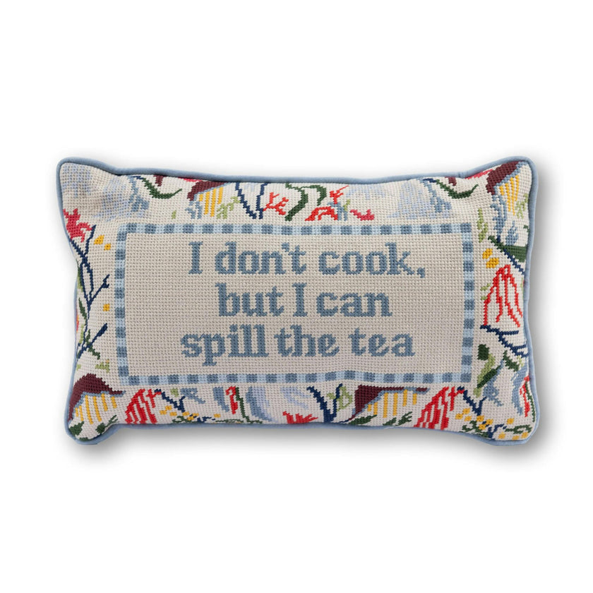 Spill the Tea Needlepoint Pillow