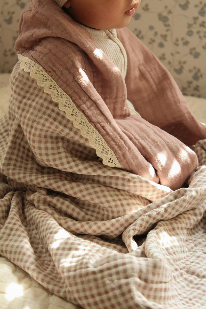 Mauve Solids + Gingham QUILTED 6 Layer Gauze Blanket
