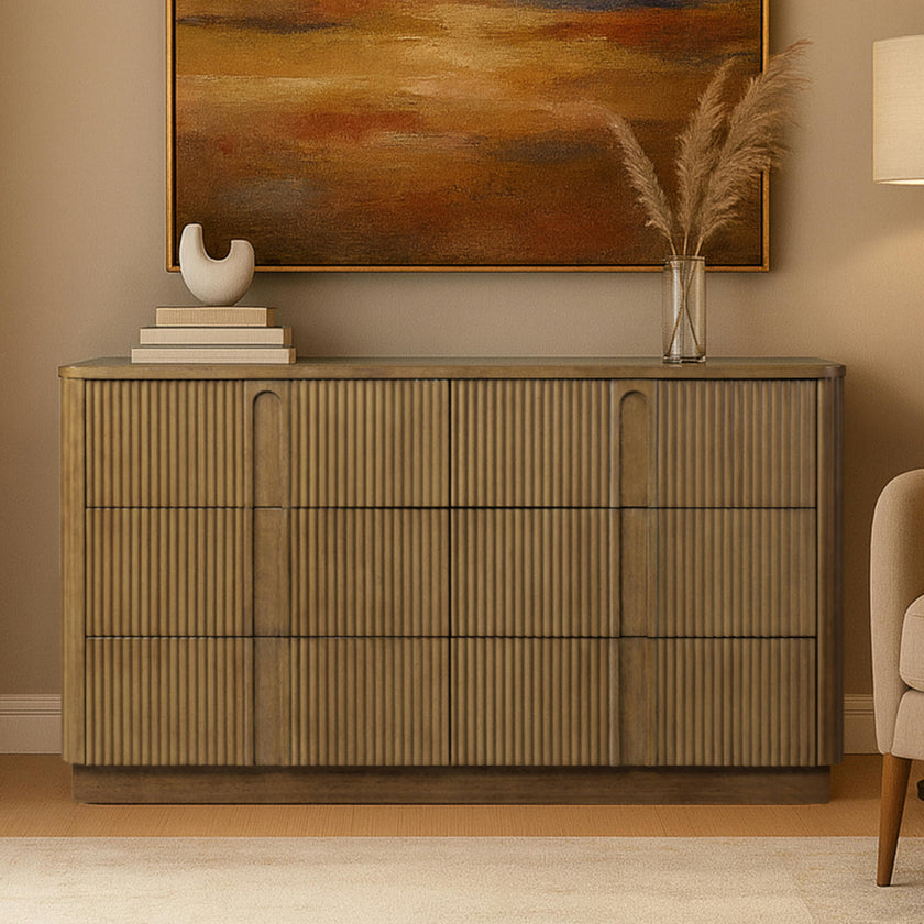 Potomac Push to Open Wooden 6 Drawer Dresser with Recessed Channel Accent Storage