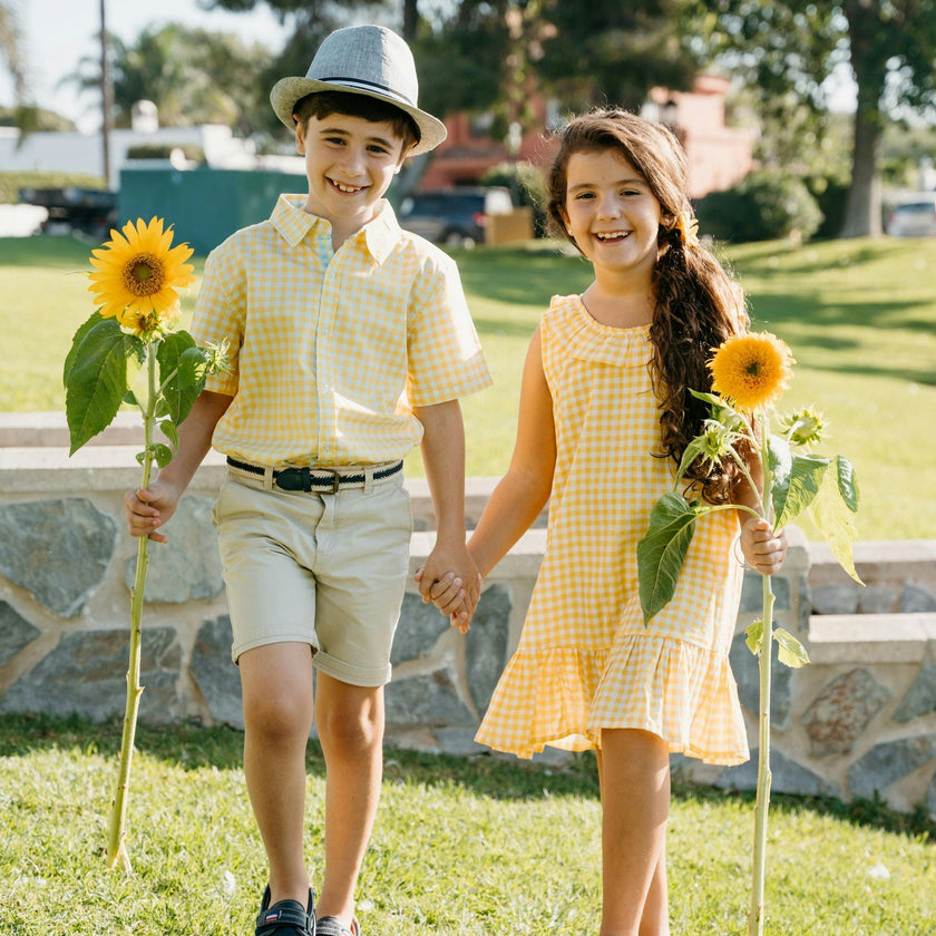 Gingham Yellow Back Bow Dress