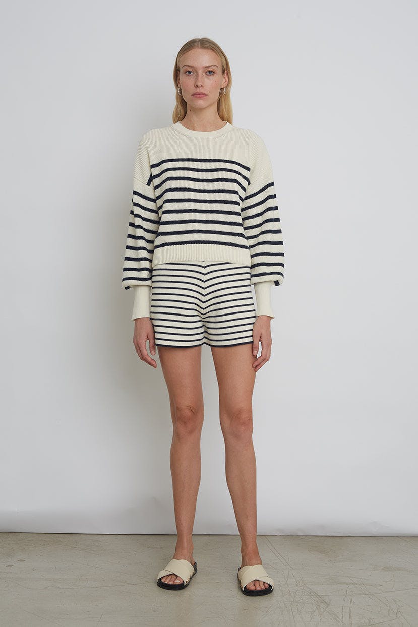 LEA STRIPE SHORT | IVORY + NAVY