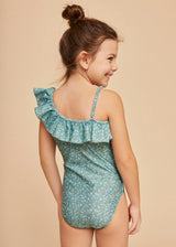 Khaki Flowers Girls' Ruffle Swimsuit