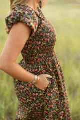 Annalise Dress in Obsidian Vintage Poppies