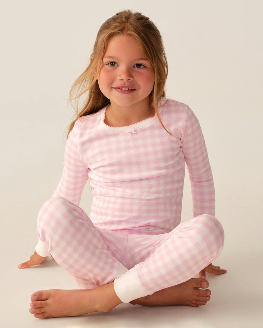 Kid's Pima Snug Fit Pajama Set in Pink Gingham