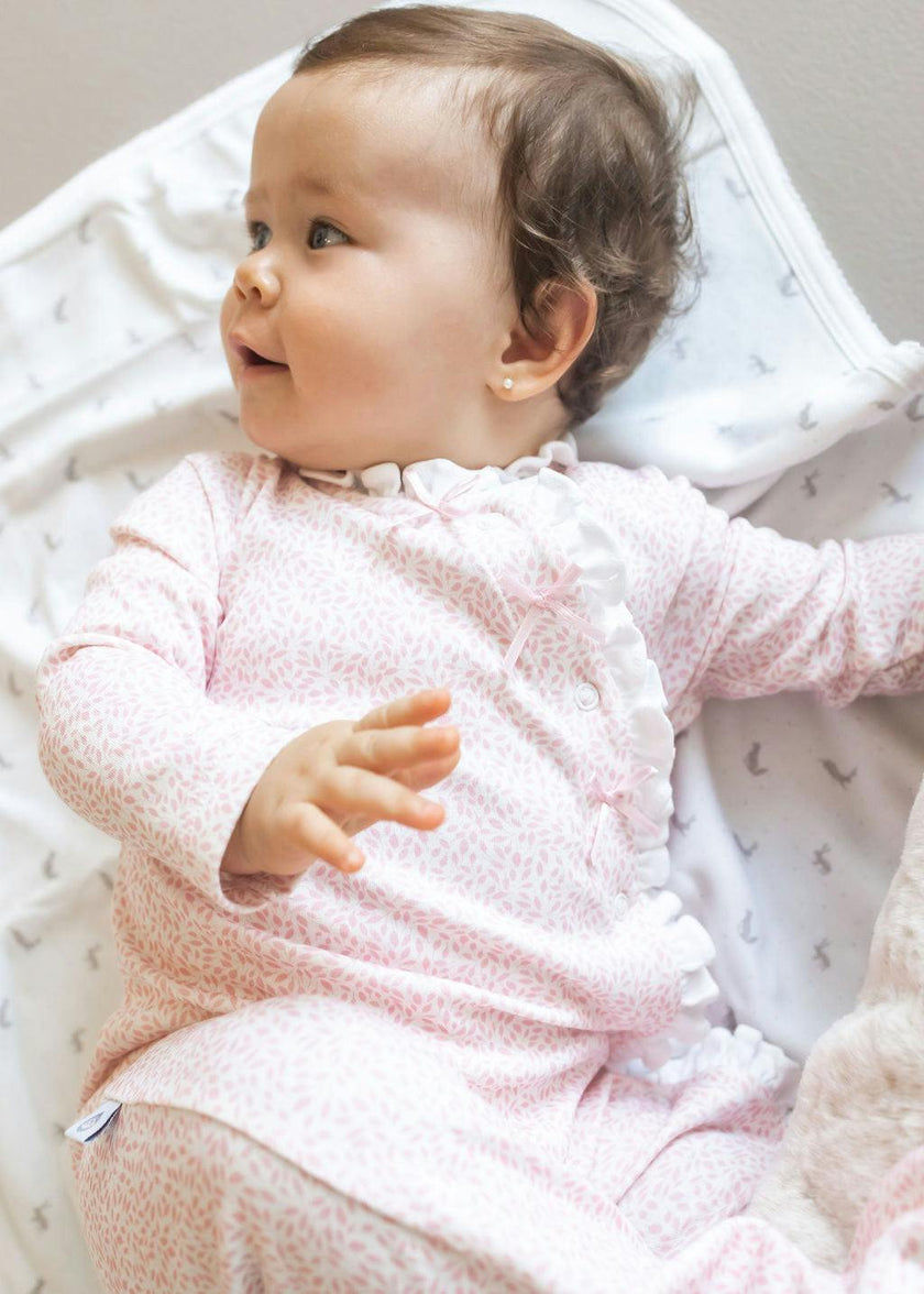 Pink Leaves Pima Cotton Baby One-Piece Pajamas