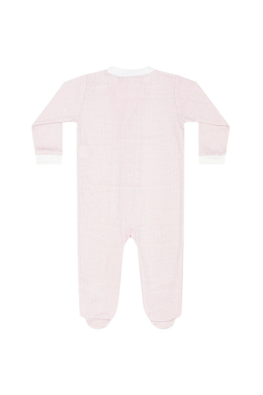 Pink Herringbone Zipper Footie