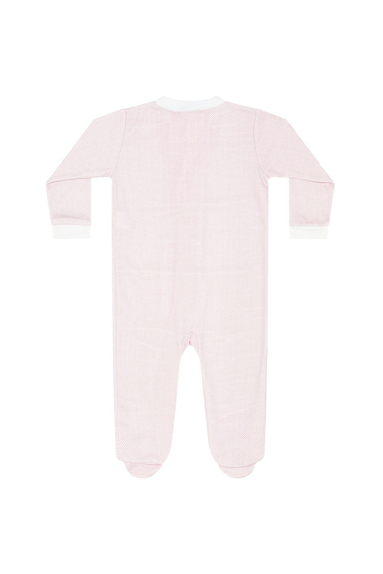 Pink Herringbone Zipper Footie