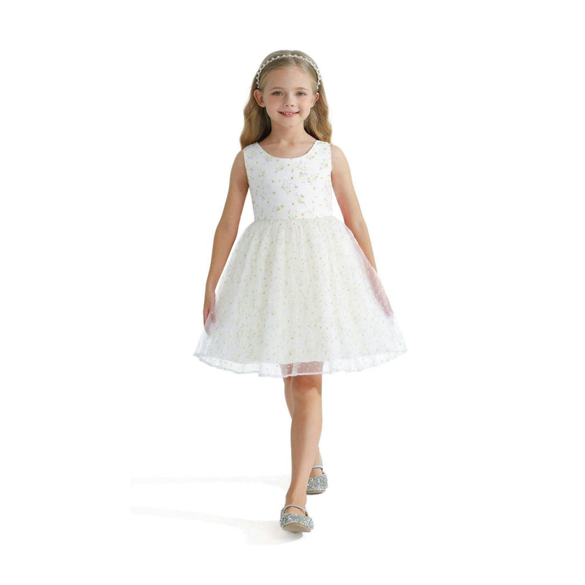 Ivory Floral Patterned Bow Dress