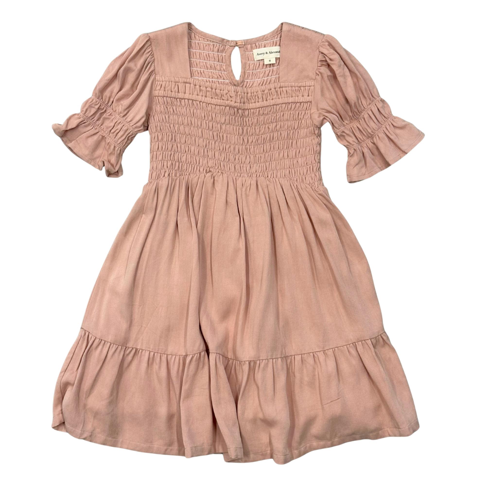 Girls Short Sleeve Smocked Babydoll Dress in Rose Cloud