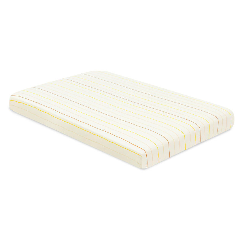 Mini Crib Sheet in GOTS Certified Organic Brushed Cotton in Ivory with Warm Multi-Color Stripes