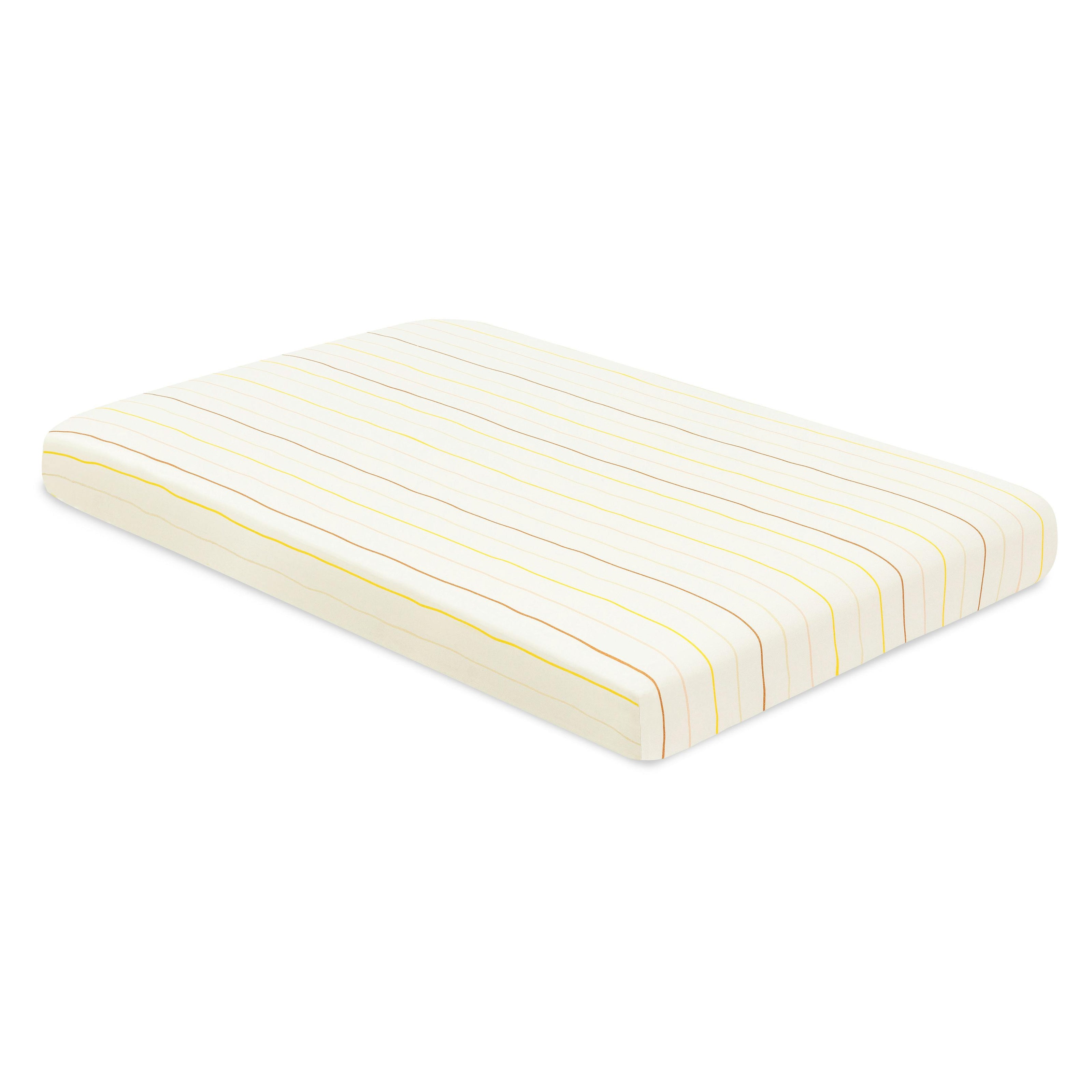 Mini Crib Sheet in GOTS Certified Organic Brushed Cotton in Ivory with Warm Multi-Color Stripes