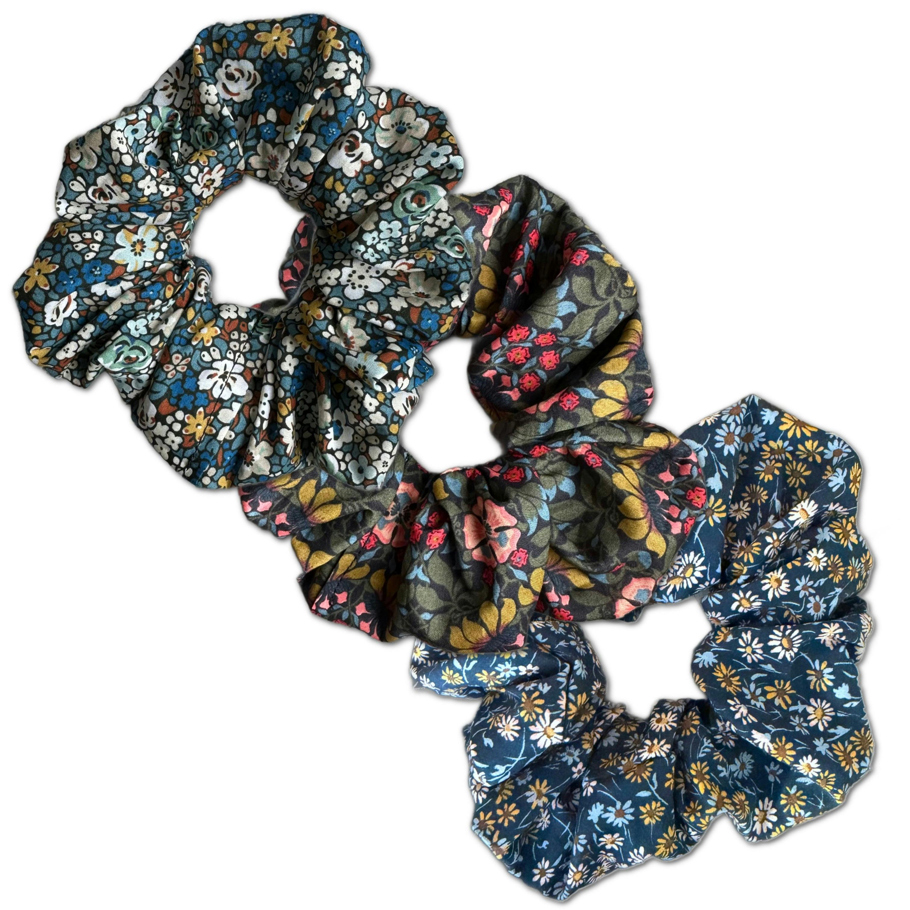 Scrunchies, Liberty of London Blue/Olive Florals Bundle Set
