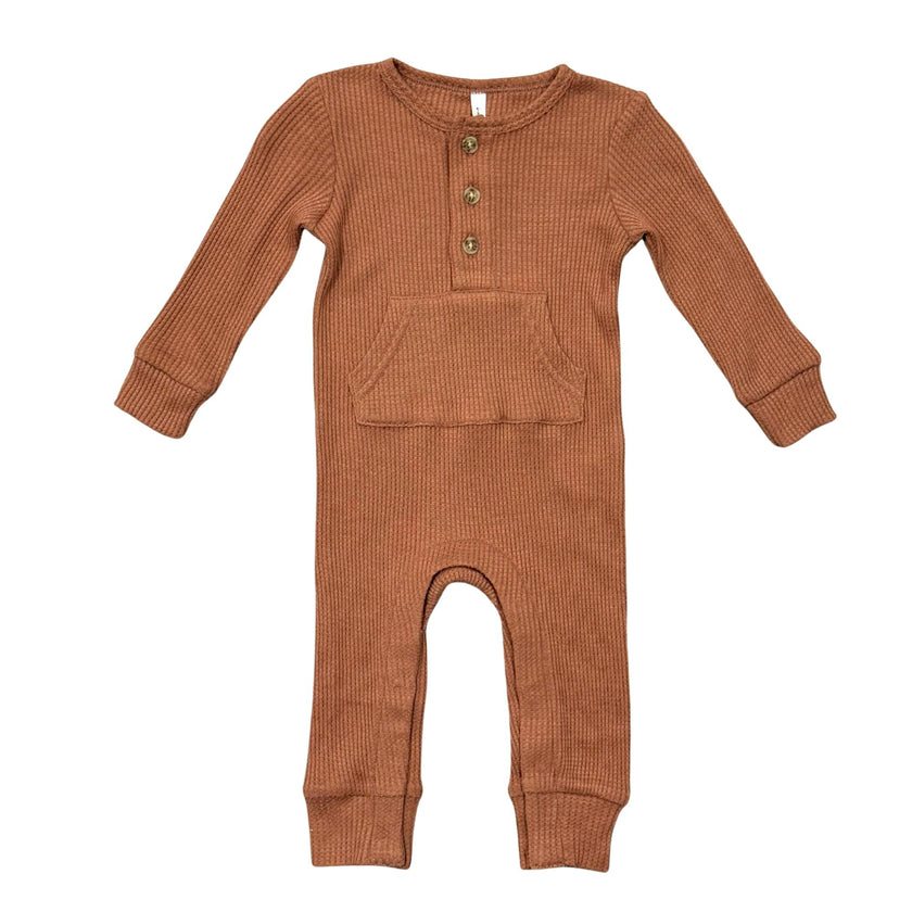 Baby Boy Waffle Romper in Rust