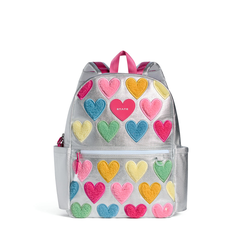 Kane Backpack, Metallic Happy Fuzzy Hearts