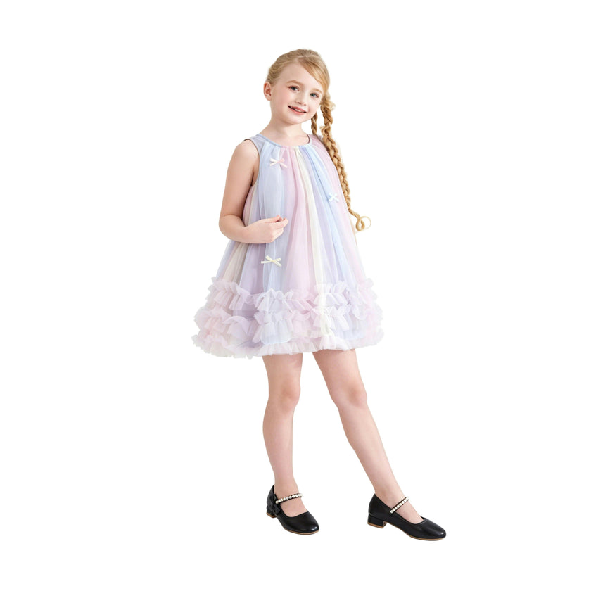 Purple Orielle Pastel Bow Ruffle Dress