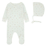Pointelle Printed Wrap Footie And Bonnet, Girls