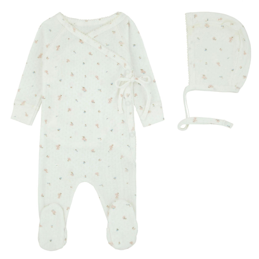 Pointelle Printed Wrap Footie And Bonnet, Girls