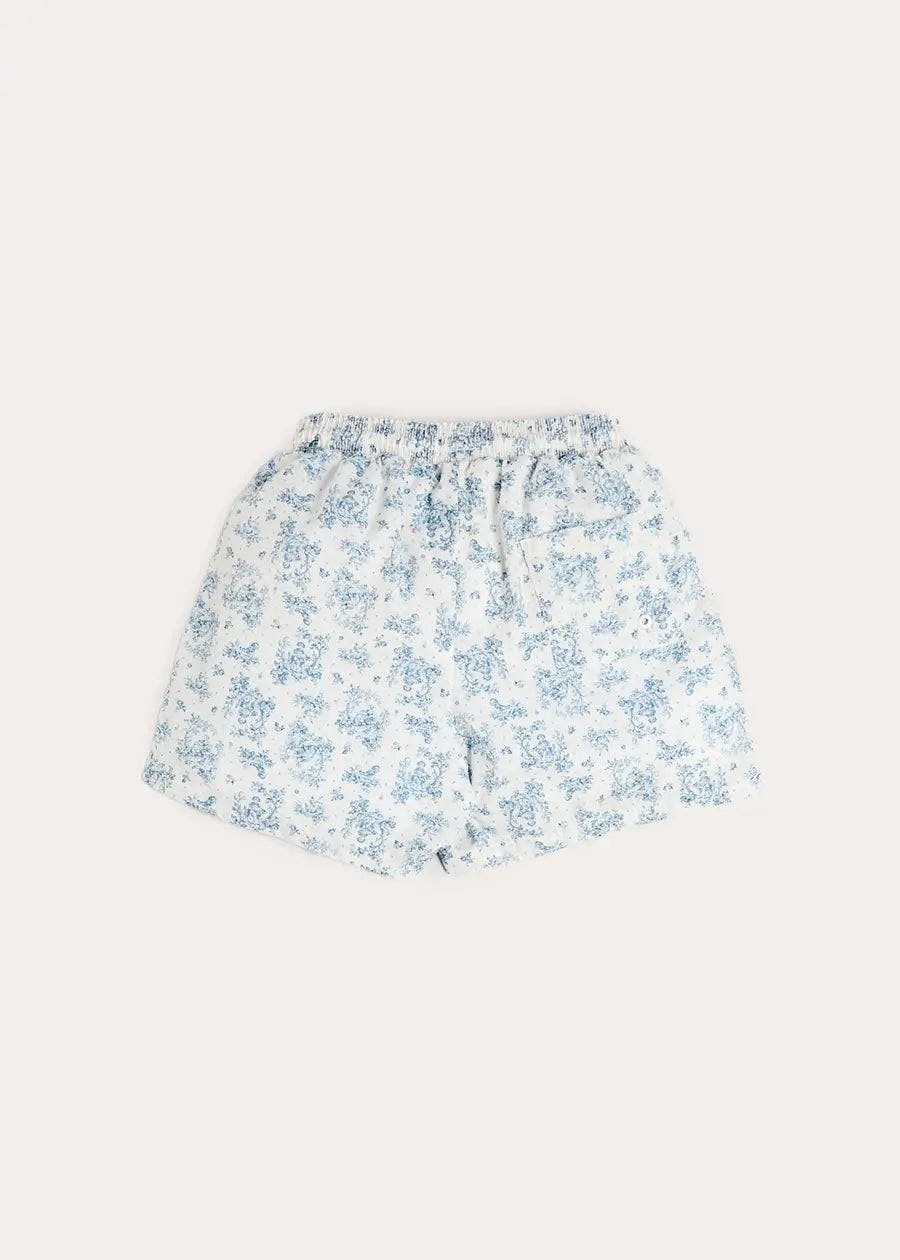 Audrey Toile Drawstring Swim Shorts in Blue (12mths- 10yrs)