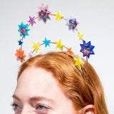 Packed Party Confetti Star Novelty Headband - Two-Tier Gold Metal Headband with Shakeable Confetti-Filled Vinyl Stars and Gold Glitter Accents, One Size