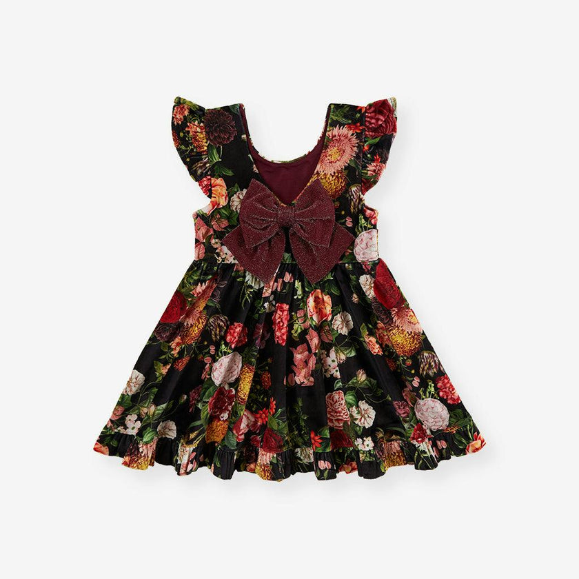 Posh Botanica Velour Bow Back Ruffled Dress