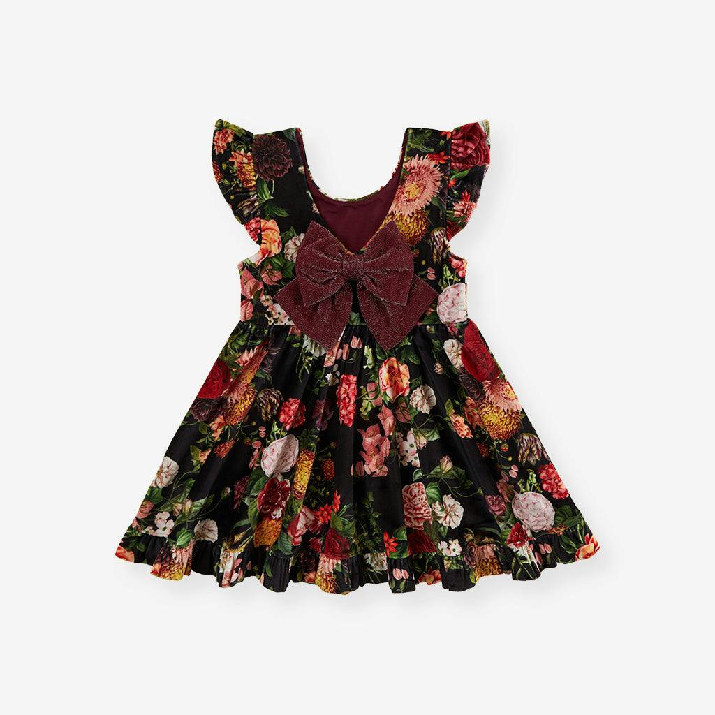 Posh Botanica Velour Bow Back Ruffled Dress