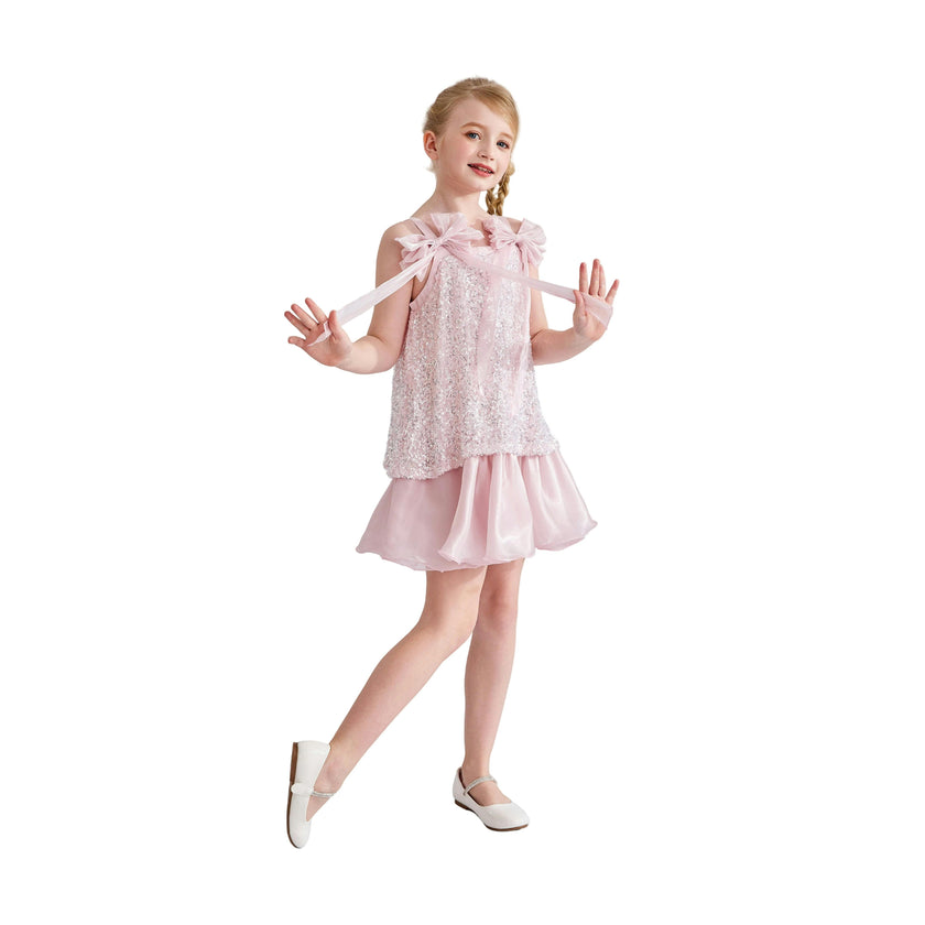 Light Pink Aurielle Beaded Bow Dress