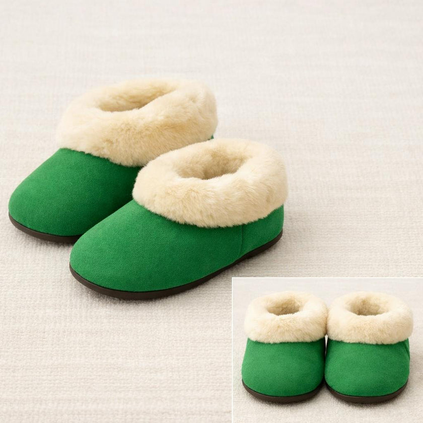 Kids Genuine Alpaca Fur Slippers | Handmade in Peru | Naturally Hypoallergenic | Emerald Green